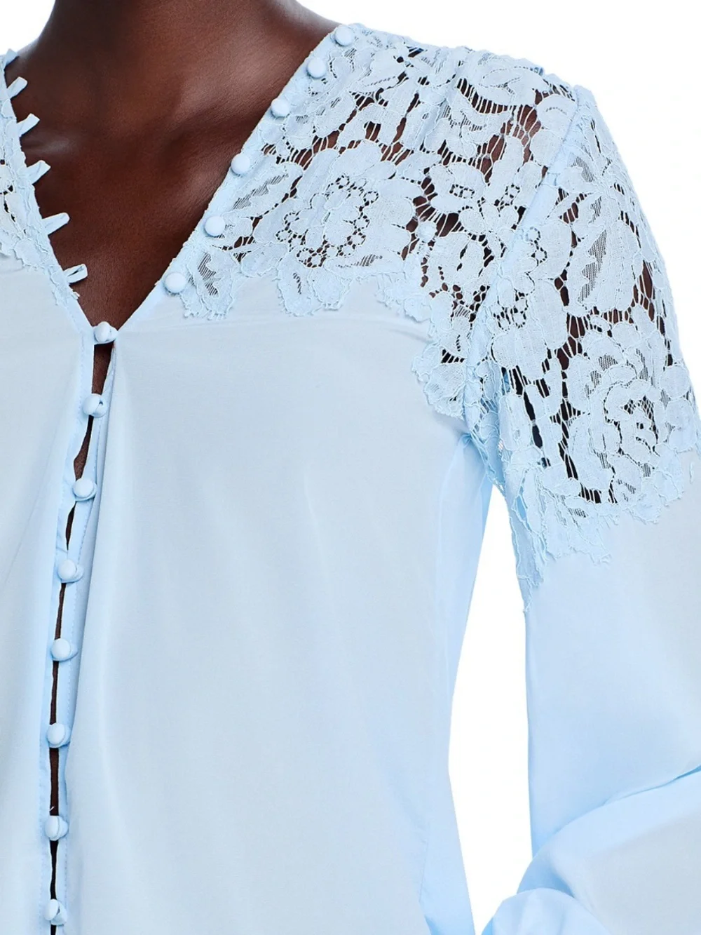 Generation Love Pale Blue Lace Yoke V-Neck Blouse